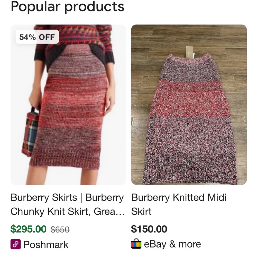 NWT Burberry Red and Black Knit skirt size medium